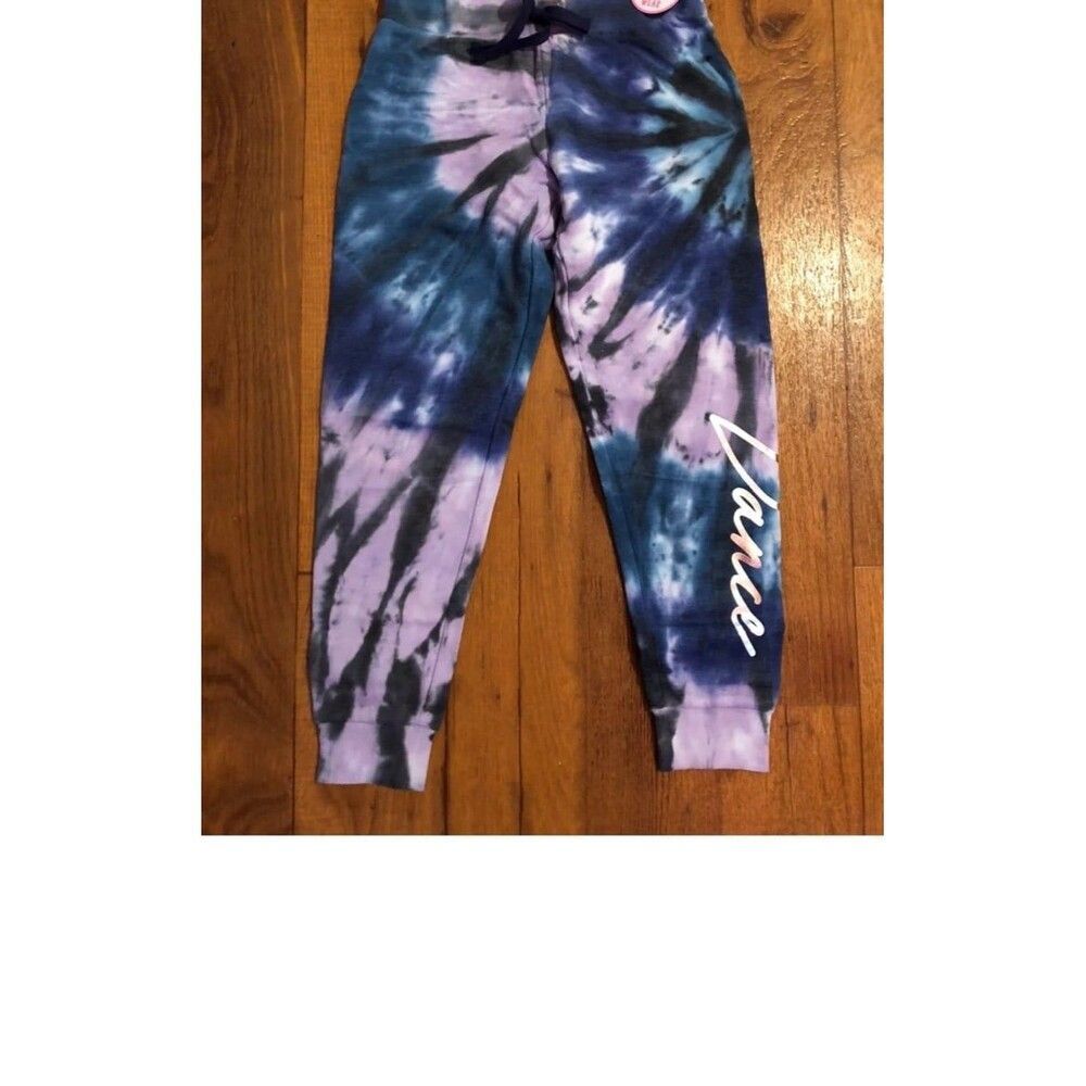 Justice girls cozy joggers size 14 tie dye metallic dance graphics Y2K fashion